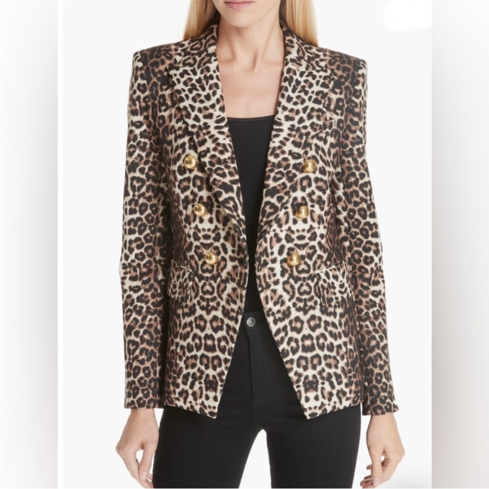 $695 Veronica Beard Miller Leopard Dickey Jacket Gold Button Brown tan Black 2